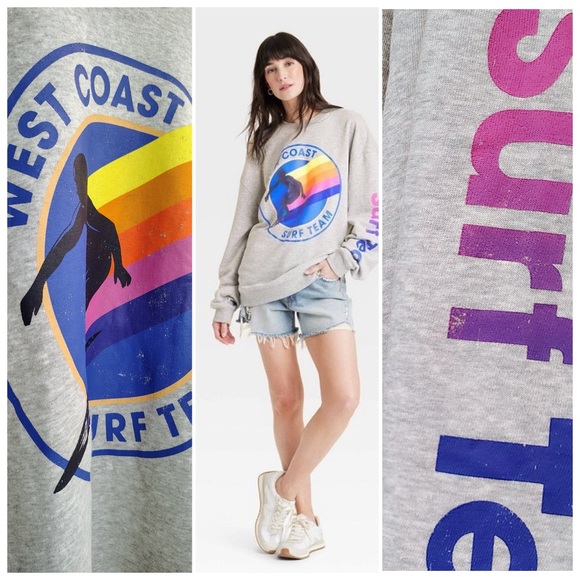 Grayson Threads Tops - Grayson Threads Gray Multi Graphic West Coast Surf Team Sweatshirt NWOT